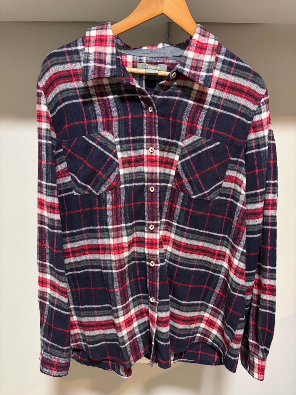 Natural Reflections Plaid Flannel Shirt XL Navy Red Cozy Cabin Core Grunge